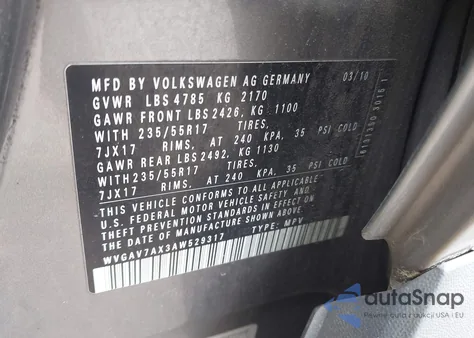 2010 Volkswagen Tiguan Wolfsburg Edition from USA, damaged, VIN WVGAV7AX3AW529317